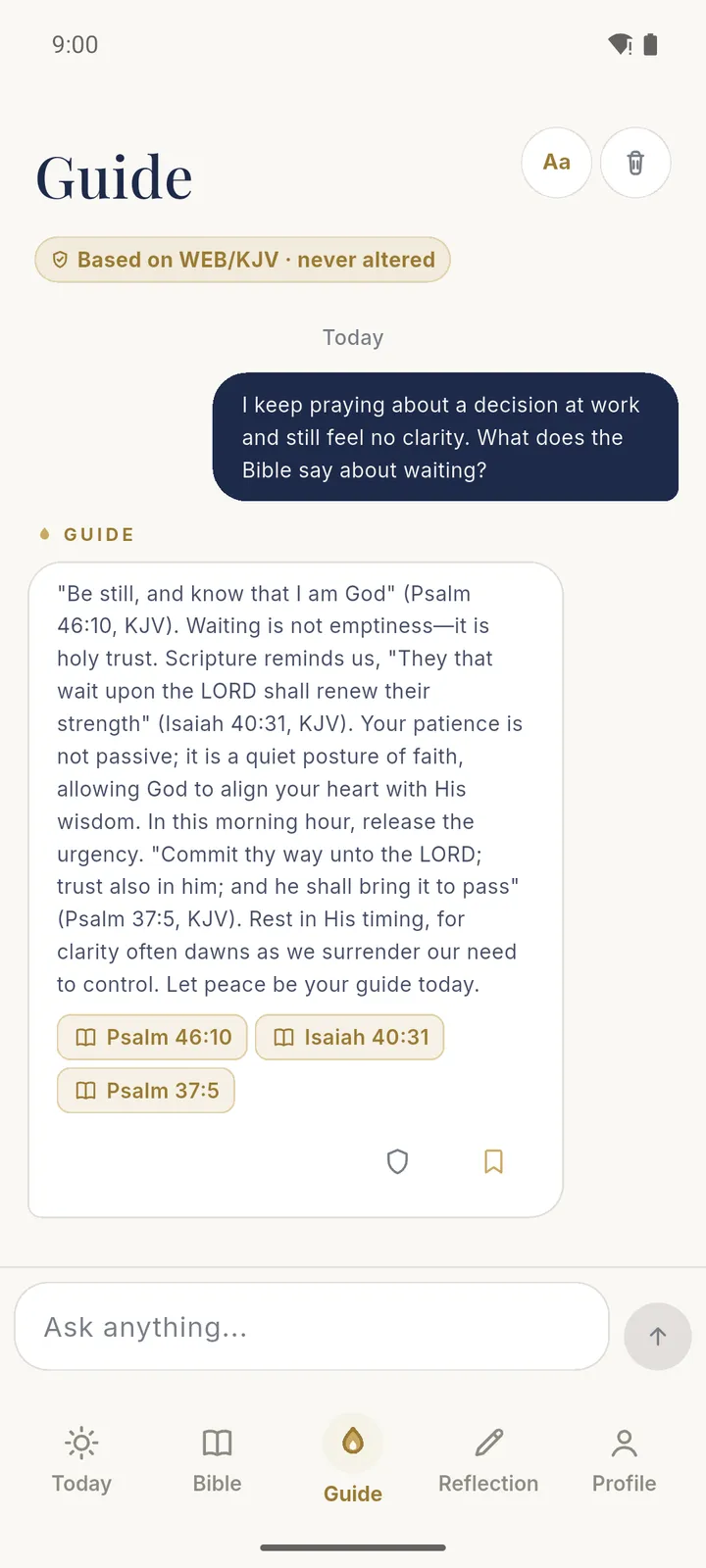 Divine Guide answering with cited verses