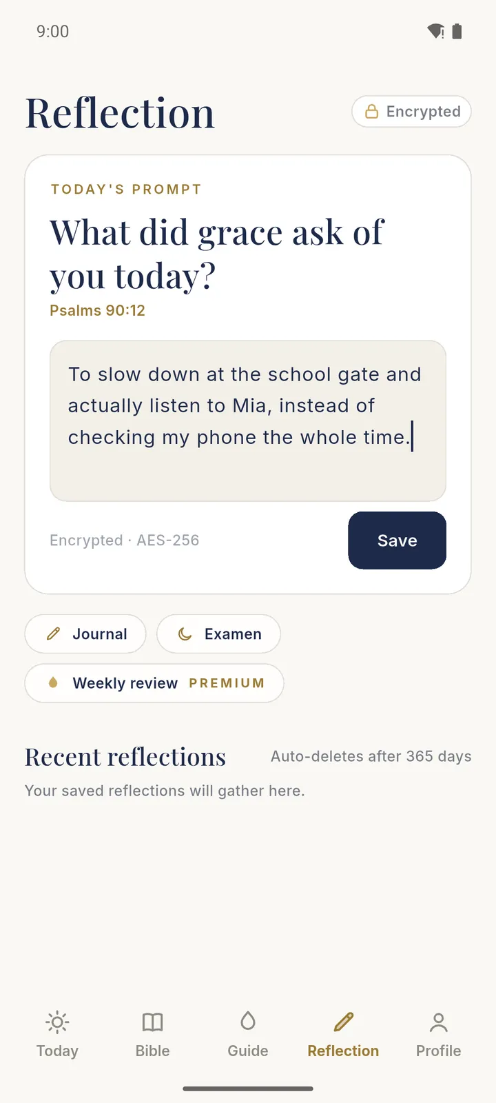 A reflection entry being written