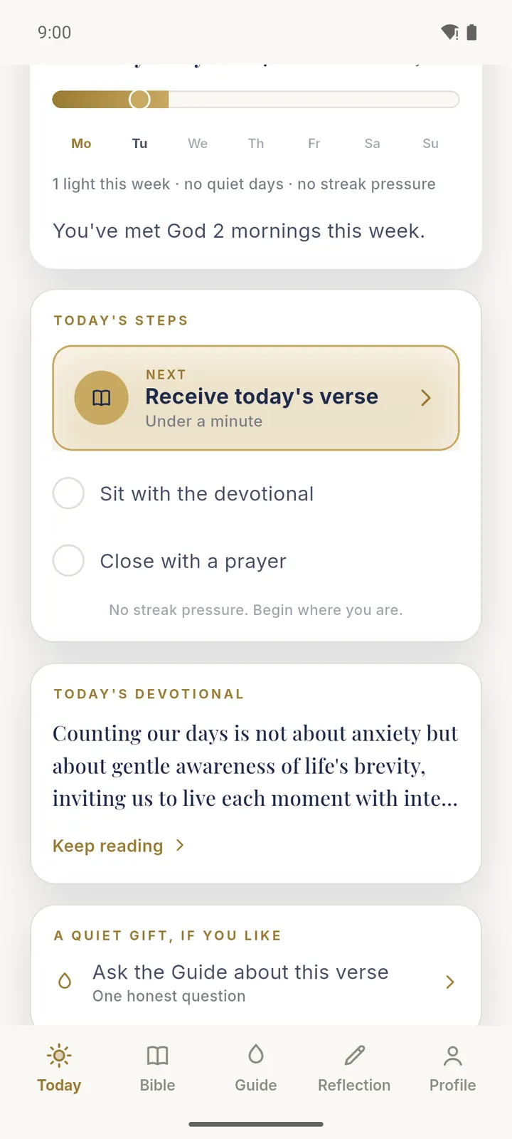 Today's steps: receive the verse, sit with the devotional, pray, reflect